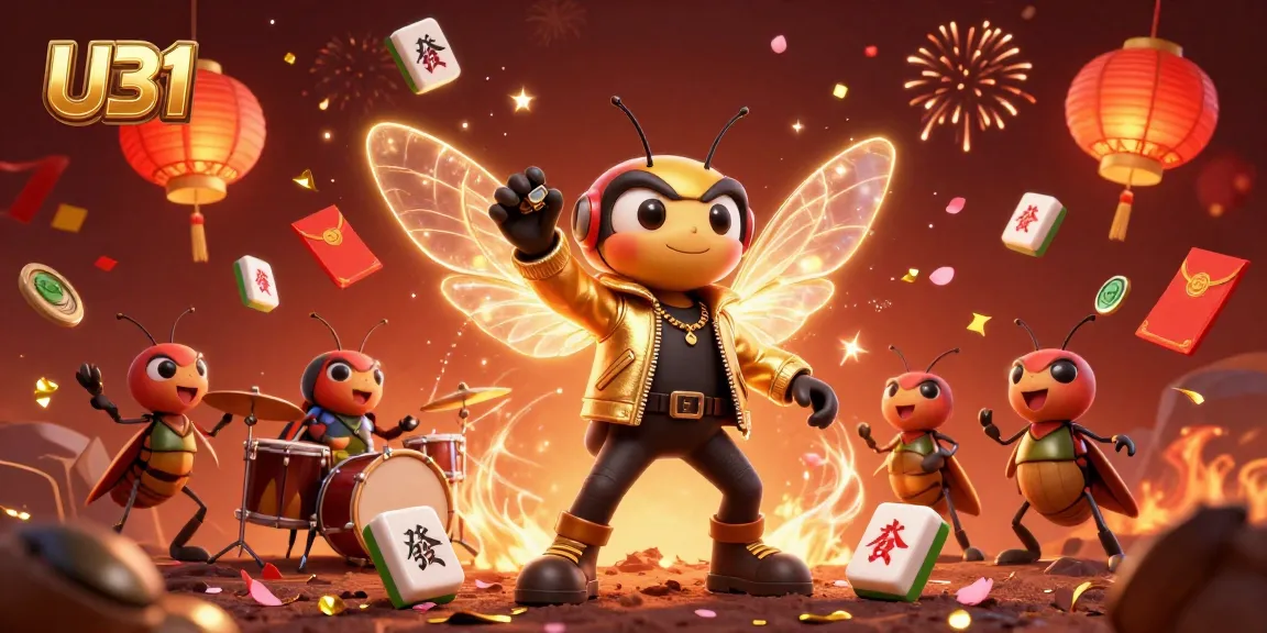 Experience winning with U31's vibrant casino illustration featuring a lively rock star and colorful game elements.