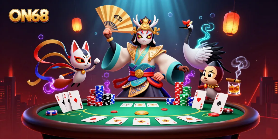 Experience ON68's dynamic casino scene with vibrant characters and rich gaming elements.