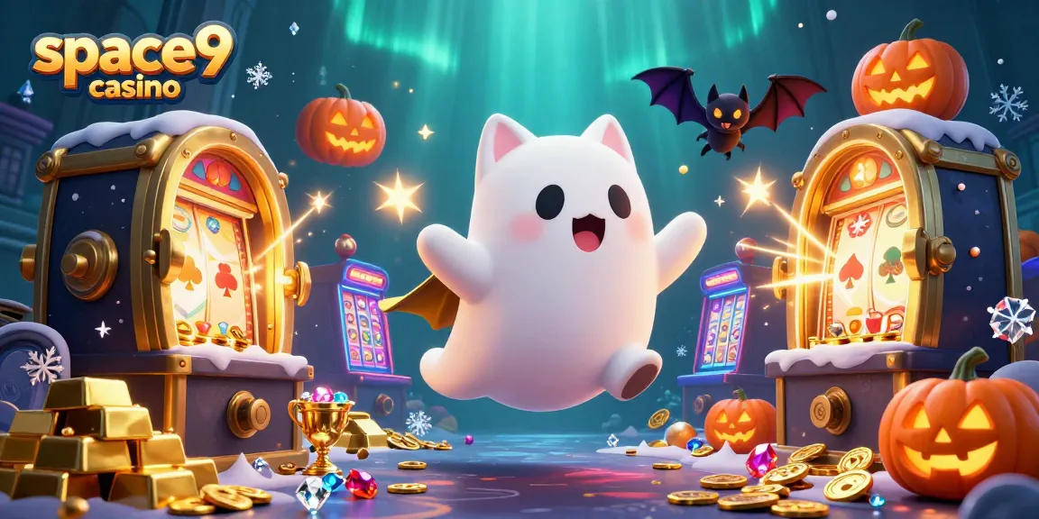 Experience thrill and excitement at space9 casino with a ghost cat and vampire bat in a haunted mansion.