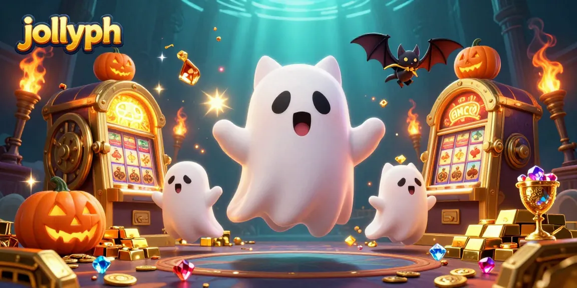 Experience thrilling gameplay with jollyph in a vibrant haunted casino scene bursting with treasures.