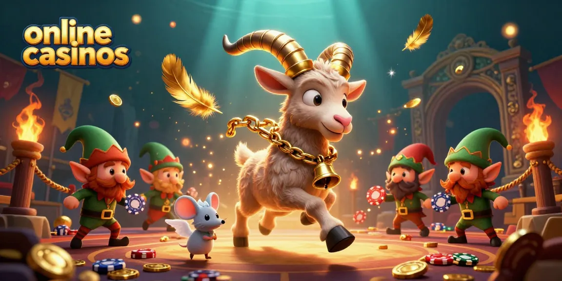 Engaging scene showcasing online casinos with Krampus and festive characters stealing chips.
