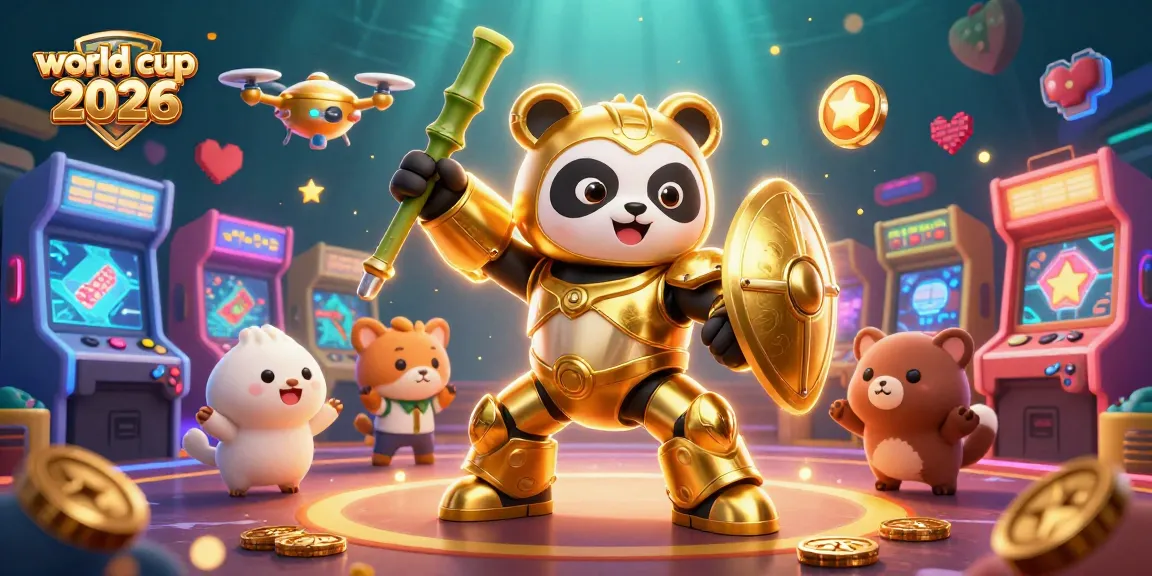 Engage in thrilling action at world cup 2026 with our vibrant casino illustration featuring golden panda and dynamic gaming elements.