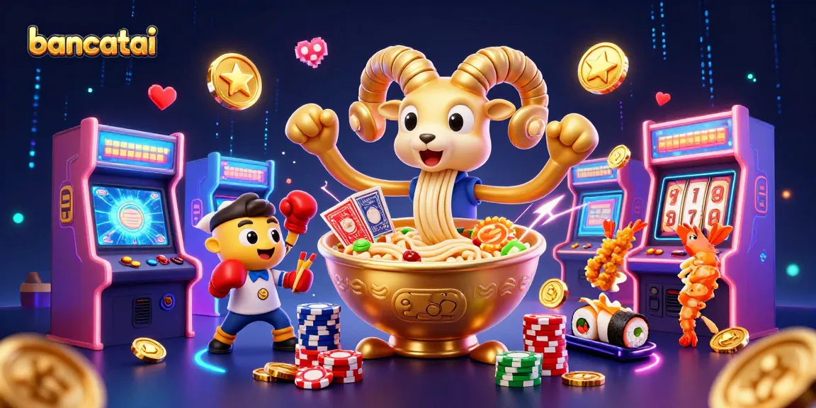 Bancatai showcases a vibrant, action-packed 3D casino scene with playful cartoon characters engaging in game action.