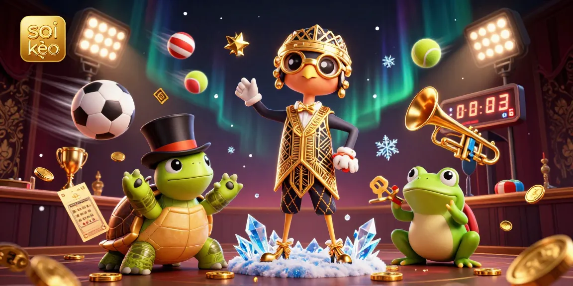 Soi kèo highlights energetic sports betting scene with cartoon characters and dynamic action elements.
