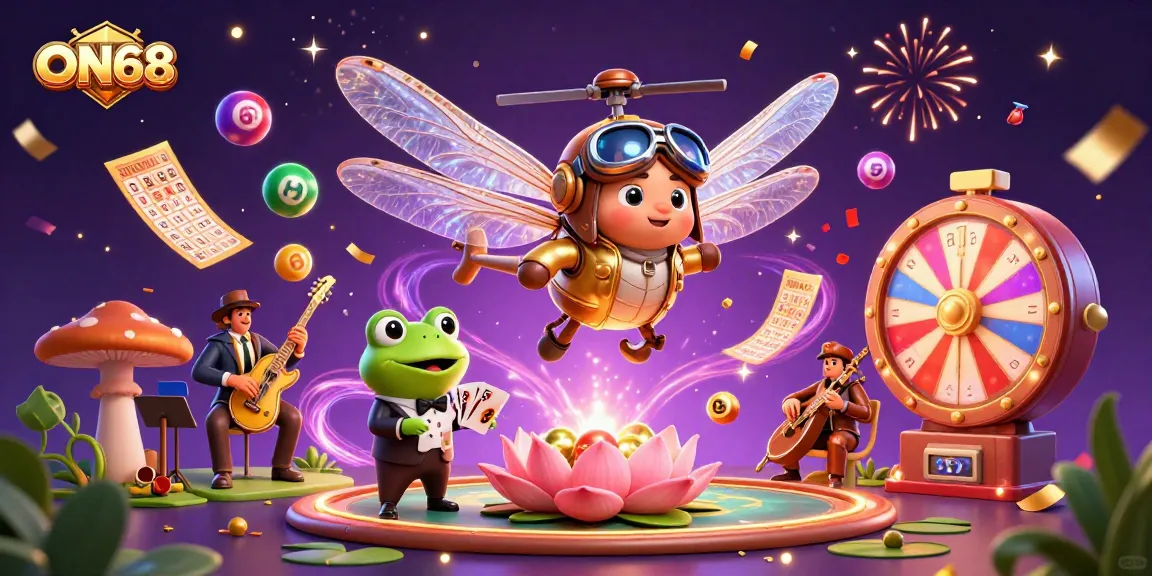 Experience thrilling gaming atmospheres at ON68 with card dealing frogs and vibrant casino elements.
